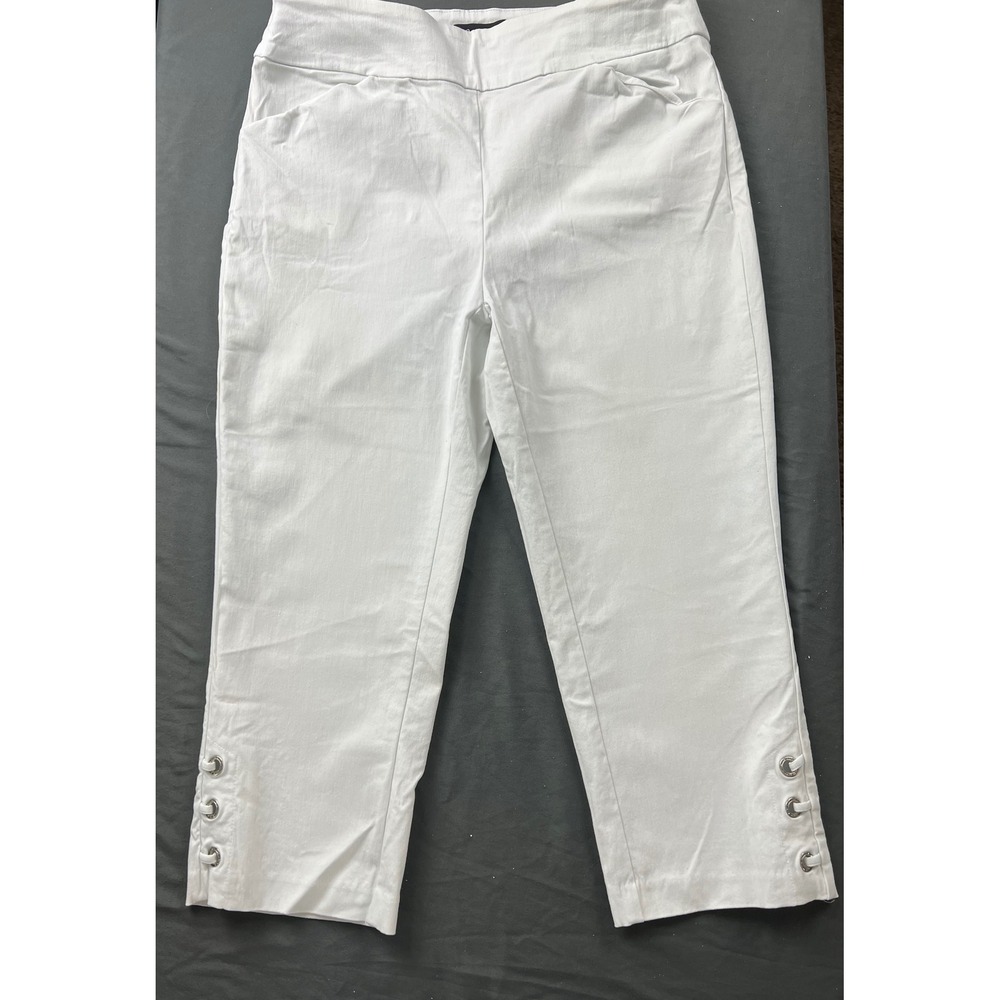 Jenna‎ Rose White Capri Pants Grommet Hem Lace Up Cropped Stretch Trousers Large